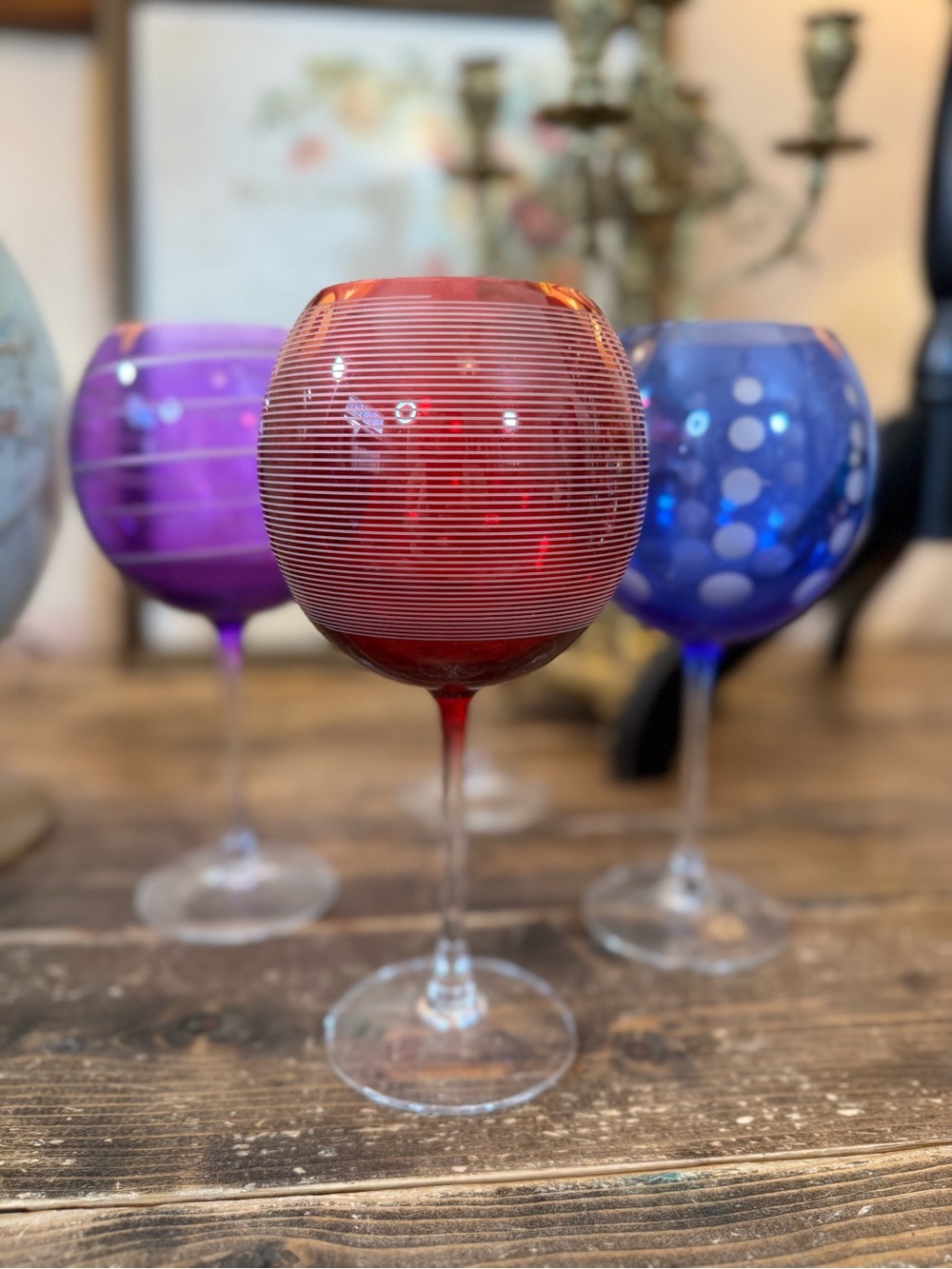Vintage Mikasa Cheers Balloon Wine Goblet Red Stripe